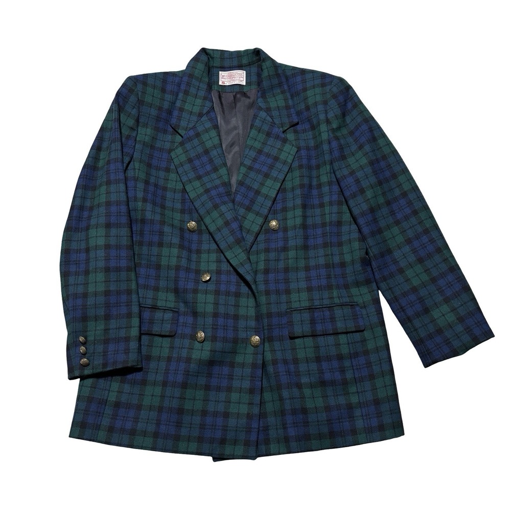 Pendleton‎ Blazer Women's 14 Petite Tartan Plaid Wool Double Breasted USA Made